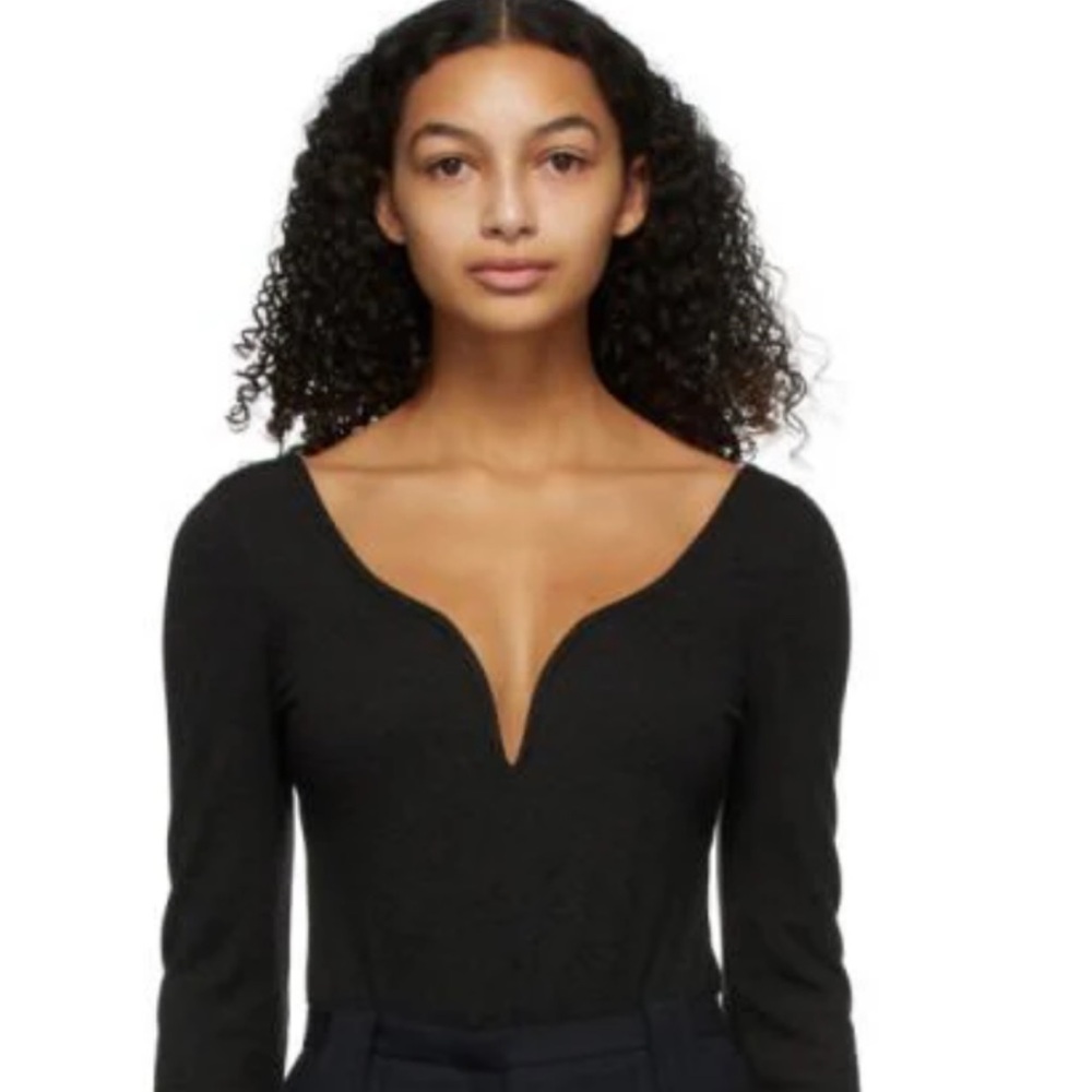 Ganni Dark Gray wool bodysuit with wire neckline